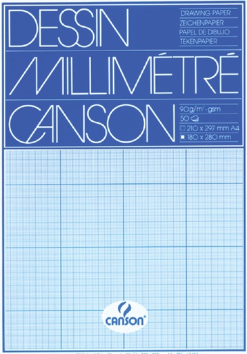 [744008] Millimeterblok Canson A4 blauw 50 vel