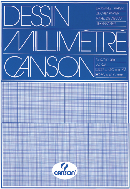 Bloc de papier millimétré Canson A3 bleu