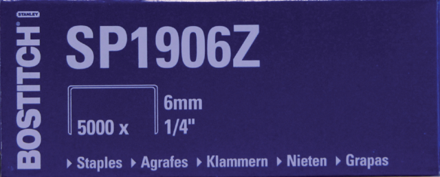 Agrafes Bostitch SP1906Z acier 6mm dos plat 5000 pcs