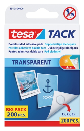 [836318] Pastille adhésive tesa® TACK double face transparent 200 pièces