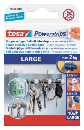 [802035] Kleefstrips tesa Powerstrips® LARGE dubbelzijdig 2kg 10 stuks