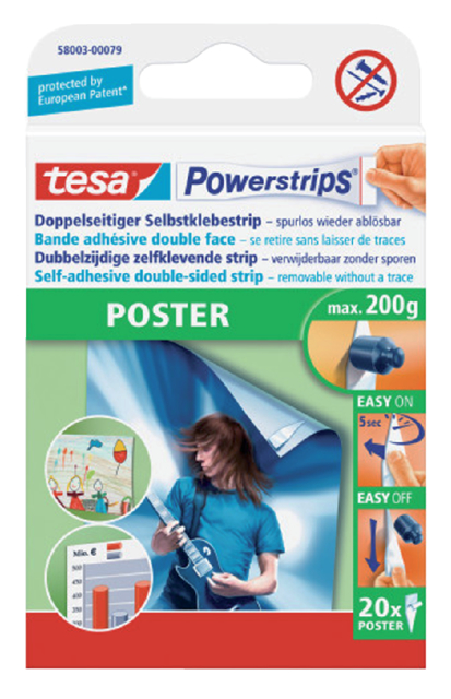 Bande adhésive double face tesa Powerstrips® Poster 20 pièces blister