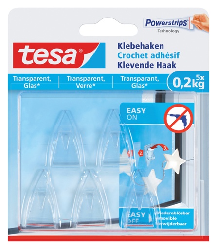 [802052] Crochet adhésif tesa® transparent 0,2kg 5 pièces