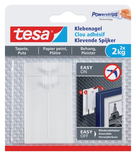 [802065] Klevende spijker tesa® behang en pleisterwerk 2kg wit 2 stuks