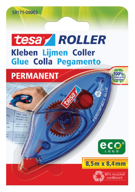 Roller colle tesa® ecoLogo® permanent jetable blister