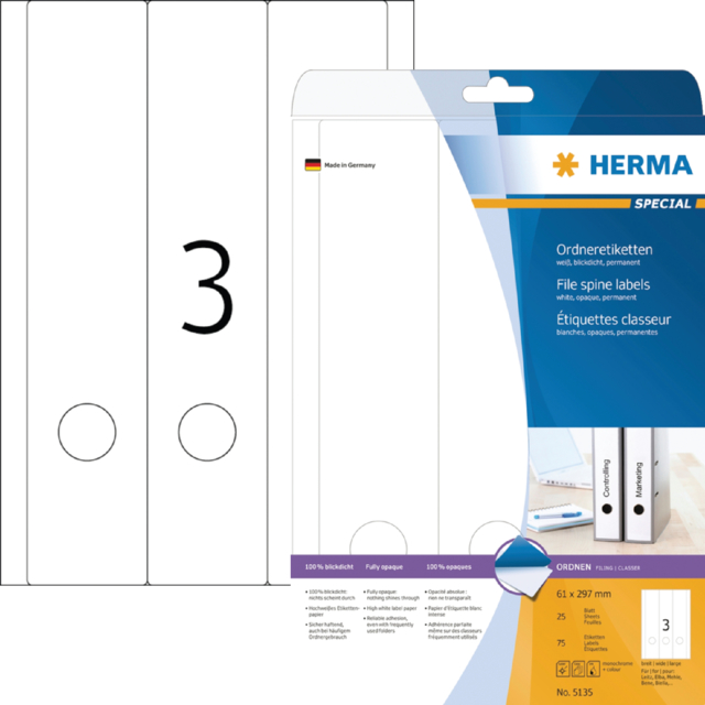 Étiquette dorsale HERMA 61x297mm adhésive large/longue blanc