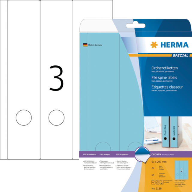 Étiquette dorsale HERMA 61x297mm adhésive large/longue bleu
