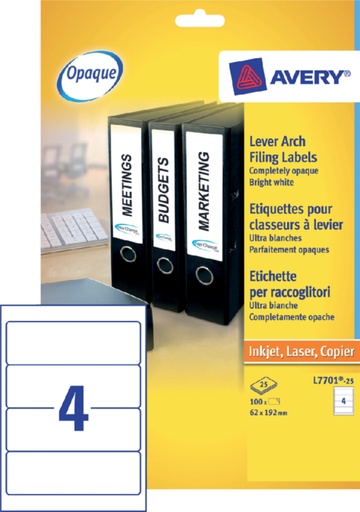 [817193] Rugetiket Avery breed 62x192mm zelfklevend wit 25 vel