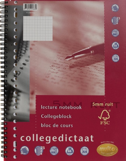 [278469] Collegedictaat Multo A4 ruit 5x5mm 23-gaats 160 pagina's 80gr wit