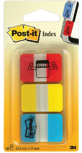 [313246] Indextabs Post-it 686RYB 25.4x38.1mm strong blauw, rood, geel 66 tabs