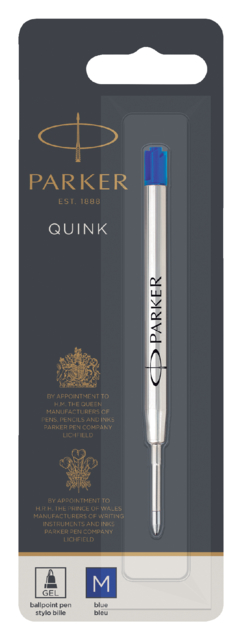 Recharge stylo gel Parker Quink Medium bleu blister 1 pièce