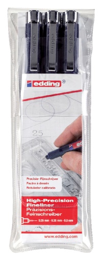 [711314] Fineliner edding 1800 0.25mm - 0.35mm - 0.5mm zwart set à 3 stuks