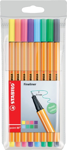 [633128] Fineliner STABILO point 88/8 fijn pastel assorti etui à 8 stuks