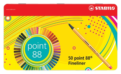 [633130] Fineliner STABILO point 88/50 fijn assorti blik à 50 stuks