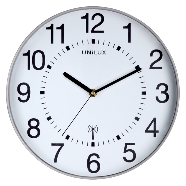 Horloge murale Unilux Wave radio-contrôlée Ø30cm gris argenté/blanc