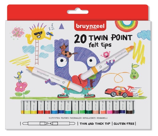 [631415] Feutre Bruynzeel Kids Twin Points set 20 couleurs