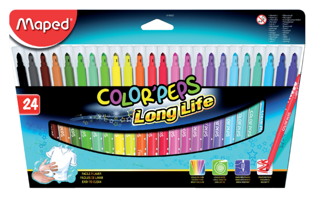 Feutres Maped Color''peps Long Life set 24 couleurs assorti