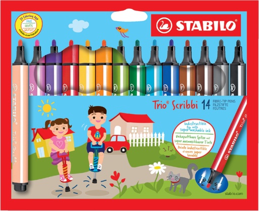 [631138] Viltstift STABILO Trio Scribbi 368/14 assorti etui à 14 stuks