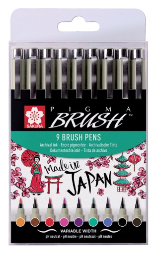 [791006] Viltift met brushpen Bruynzeel Sakura Pigma etui à 9 kleuren