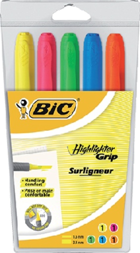 [635189] Surligneur BIC Grip assorti étui 5 pièces