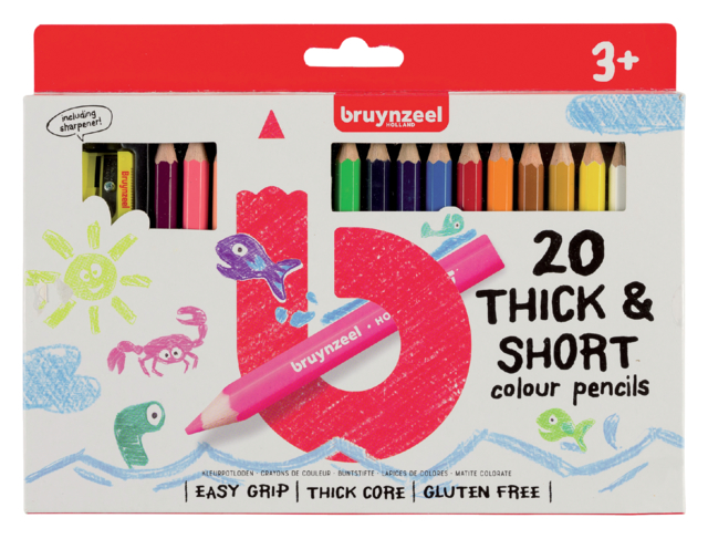 Crayon de couleur Bruynzeel Kids Thick & Short blister 20 pièces assorti