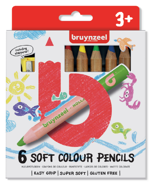 Crayon de couleur Bruynzeel Super Soft épais blister de 6 pièces assorti