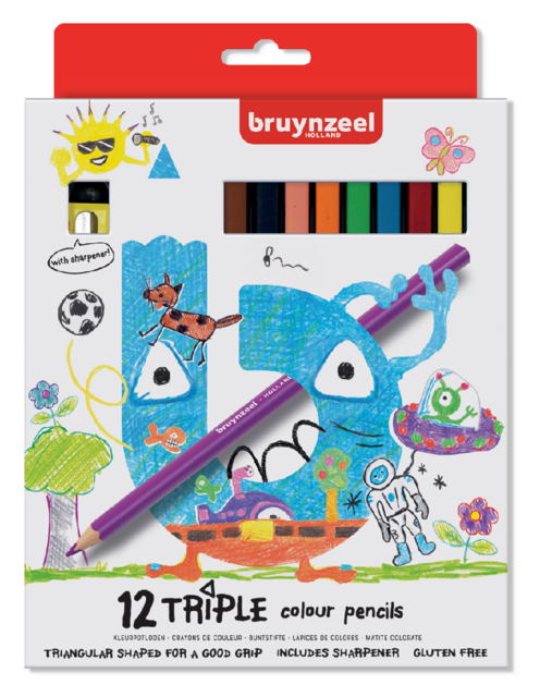 Crayon de couleur Bruynzeel Kids Triple blister de 12 pièces assorti