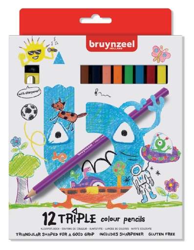 [640059] Kleurpotlood Bruynzeel Kids Triple set á 12 stuks assorti