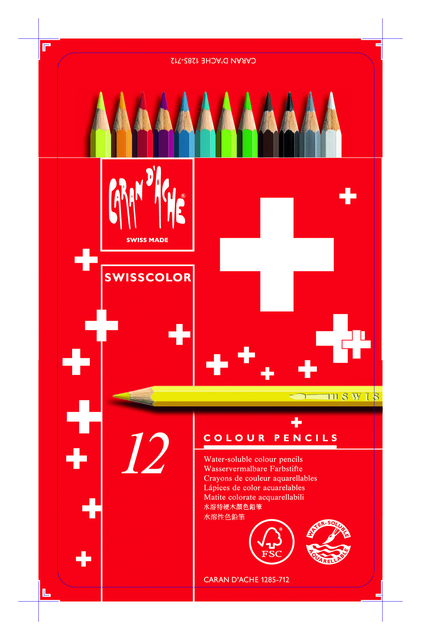 Crayon de couleur Caran d’Ache Swisscolor Aquarel 12pcs ass