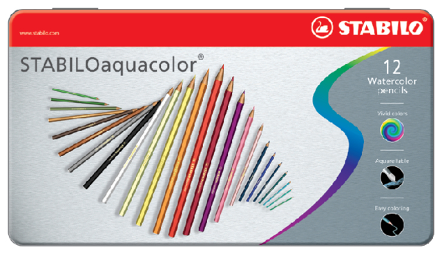 Crayon de couleur STABILO 1612 Aquacolor assorti boîte 12 pièces