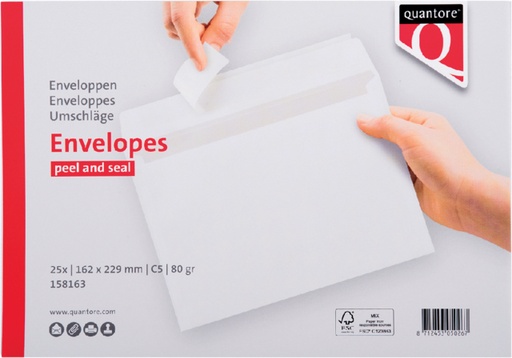 [158163] Enveloppe Quantore C5 162x229mm autocollante blanc 25 pièces