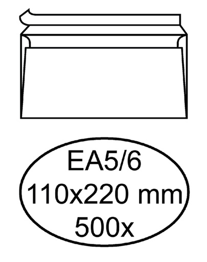 [180216] Enveloppe Quantore EA5/6 110x220mm autocollante blanc 500 pièces