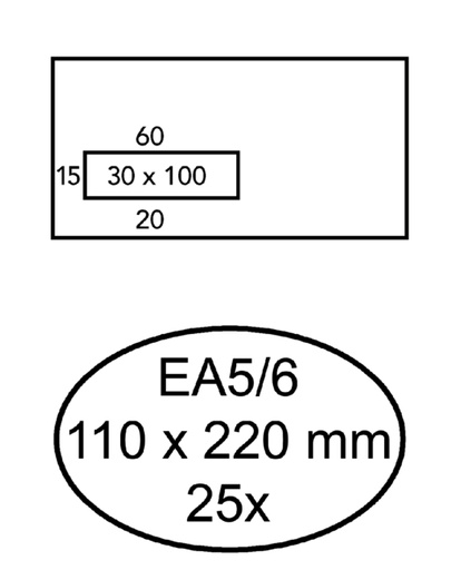 [158040] Envelop Quantore 110x220mm venster 3x10cm links zelfklevend 25 stuks