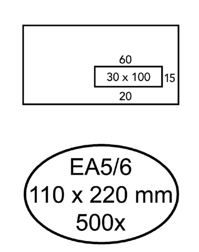 [180410] Envelop Quantore 110x220mm venster 3x10cm rechts 500 stuks