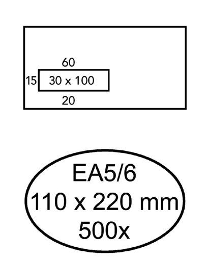 [180517] Envelop Quantore 110x220mm venster 3x10cm links zelfklevend 500 stuks