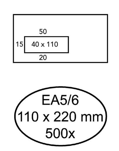 [180450] Enveloppe Quantore 110x220mm fenêtre gauche 4x11cm autocollante 500 pièces