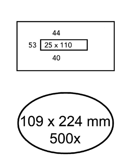 [180440] Enveloppe Quantore 109x224mm fenêtre centrale 25x110mm gommée 500 pièces