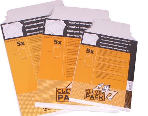 [181052] Enveloppe CleverPack A5 176x250mm carton blanc 5 pièces