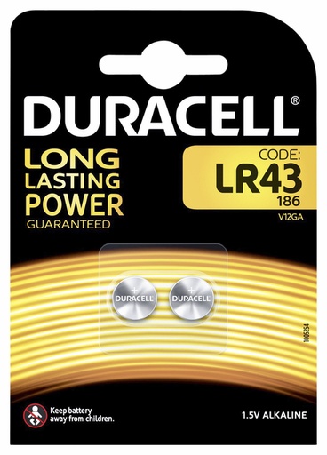 [413635] Pile bouton Duracell 2x LR43 alcaline Ø11,6mm