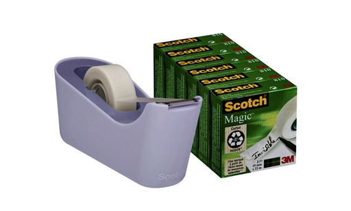 [836535] Plakbandhouder Scotch C18 lavendel + 6 rollen magic tape 19mmx33m