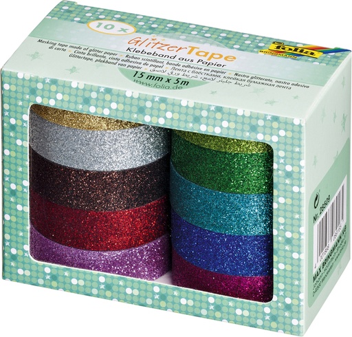 [141893] Plakband Folia glitter 5mx15mm 10 stuks 10 kleuren