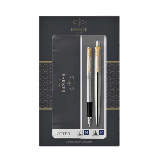 [614431] Stylo bille et stylo plume Parker Jotter Stainless Steel GT Medium 2 pièces