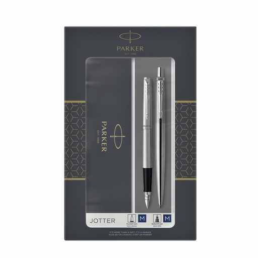 [614432] Balpen en vulpen Parker Jotter stainless steel CT medium 2 stuks