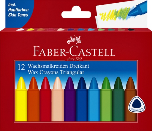 [710965] Waskrijt Faber-Castell driehoekig assorti set à 12 stuks