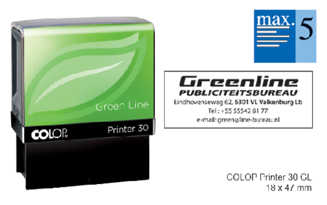 Cachet à Formules Colop 30 Green Line personnalisable 5 lignes 47x48mm