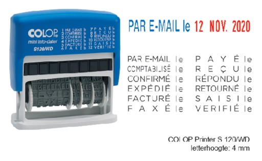 [351016] Cachet à Formules+Date Colop S120 Mini-Info dateur 4mm FR