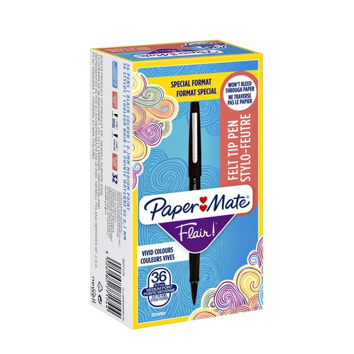 [633298] Fineliner Paper Mate Flair Original medium zwart valuepack à 36 stuks