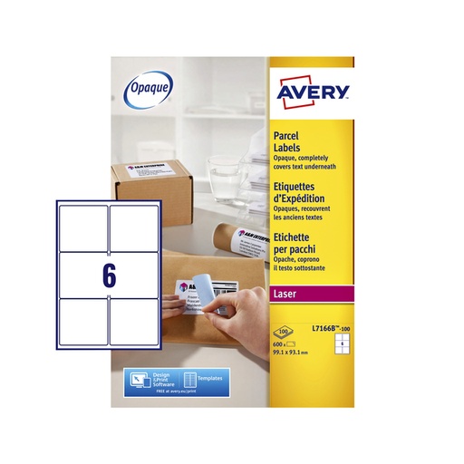 [811123] Etiquette Avery L7166B 99,1x93,1mm Opaque 600 pièces