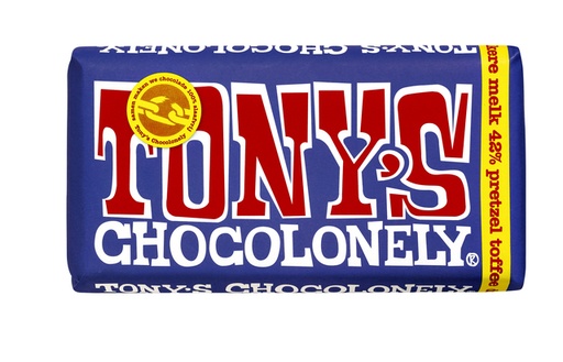 [891115] Chocolade Tony's Chocolonely donker melk pretzel toffee reep 180gr