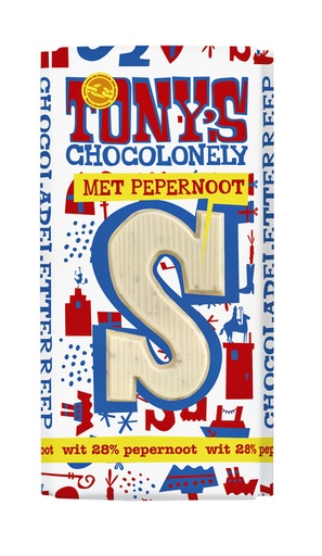 [960940] Chocolat Tony's Chocolonely blanc pepernoot lettre S 180g